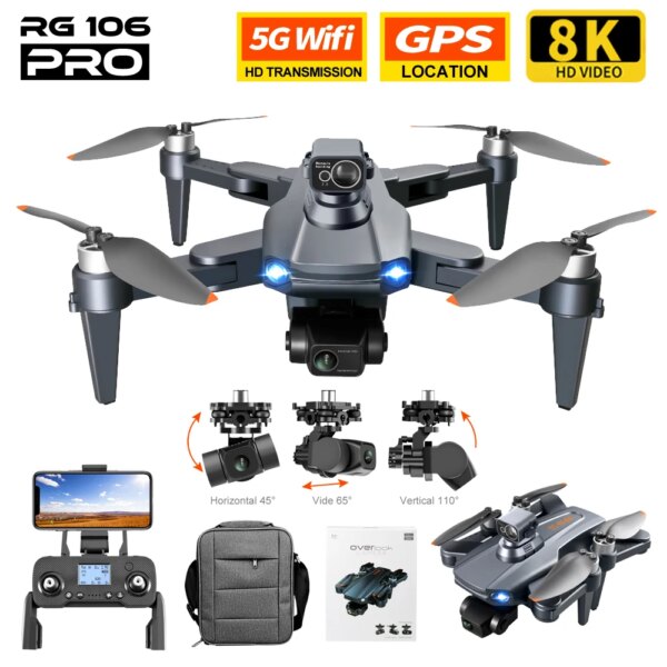 GPS Drone RG106 8K HD Camera 3-Axis Gimbal Anti-Shake Aerial Photography Brushless Motor Aircraft Folding 4K Quadcopter 2KM Toys