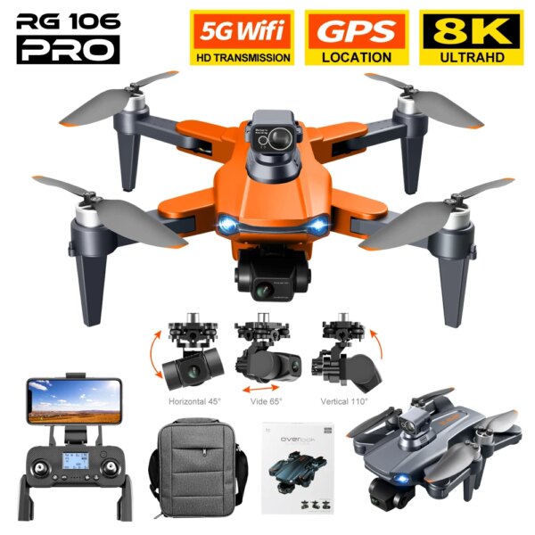 HOT RG106 PRO Drone 8K Professional 5G GPS WIFI HD Dual Camera Dron 3 Axis Gimbal Brushless Motor Anti-shake RC Quadcopter