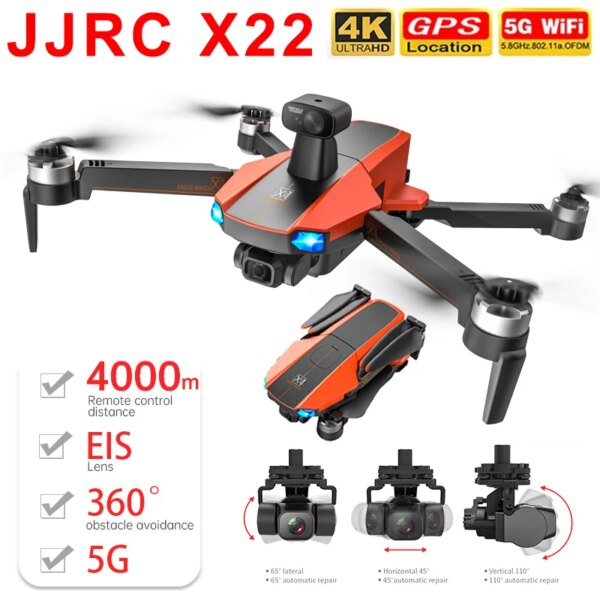 JJRC X22 RC Drone With 3-Axis Gimbal Professional 4K HD EIS Camera GPS 5G WIFI Repeater 4KM FPV Distance VS SG906 MAX2 Beast 3E