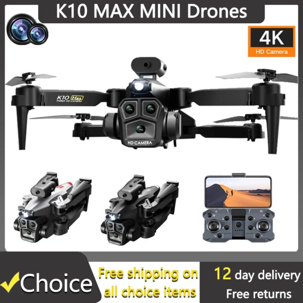 K10 MAX Professional Drone with Lights 4k Drone with Camera Obstacle Avoidance Mini DroneTriple Camera Quadcopter Aerial Drone