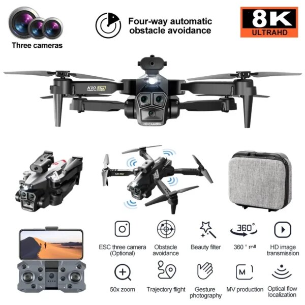 K10ProMax Drone With Camera 4K Professional Three Camer 8K UAV Optical Flow Obstacle Avoidance Quadcopter Drone