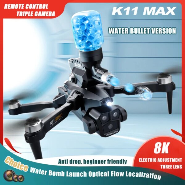 K11 Max Drone with Water Bombs 8k Professional Aerial Photography Aircraft Three Camera Obstacle Avoidance Foldable Quadcopter