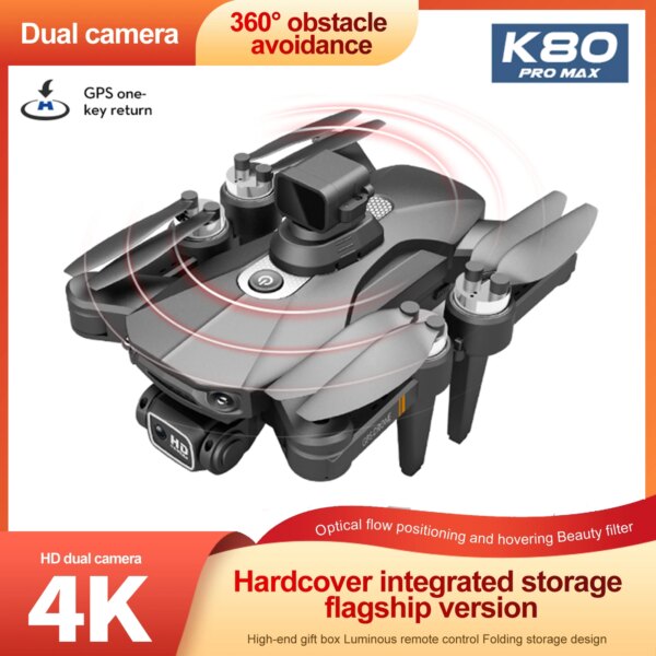 K80 Pro Max Drone 5G WiFi FPV Brushless Motor GPS Return 8K HD Dual Camera 360° Laser Obstacle Avoidance RC Quadcopter Drone Toy