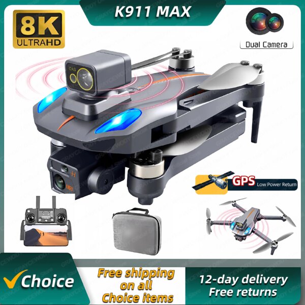 K911 MAX GPS Drone 4K Professional Obstacle Avoidance 8K Dual HD Camera Brushless Motor Foldable Quadcopter RC Distance 1200M