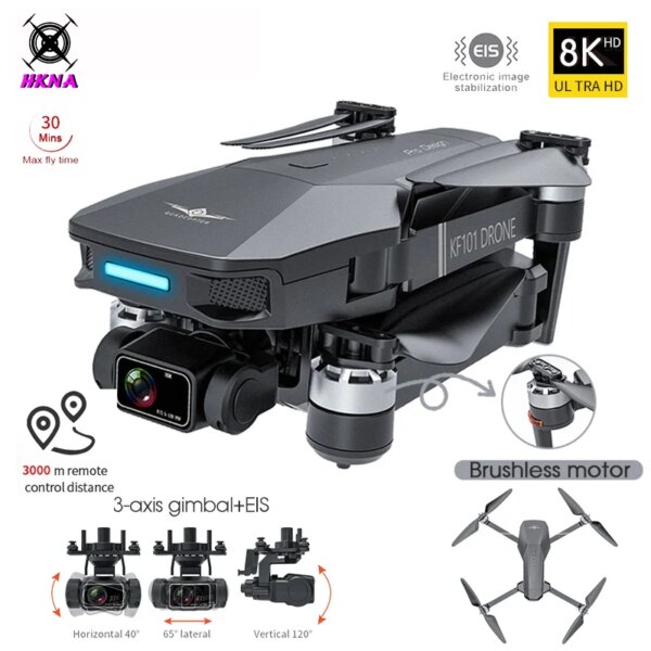 KF101 Max GPS Drone 4K Professional 8K HD EIS Camera 3-Axis Gimbal Brushless Motor RC Foldable Quadcopter RC Distance 3KM