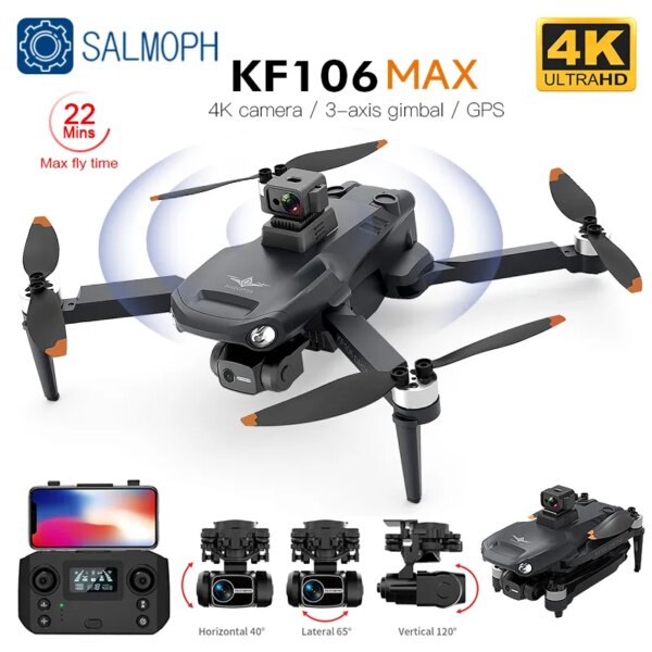 KF106 / KF106MAX 4K Professional Drone With HD Camera Obstacle Avoidance 3-Axis Gimbal 5G WiFi GPS Brushless Quadcopter RC Dron