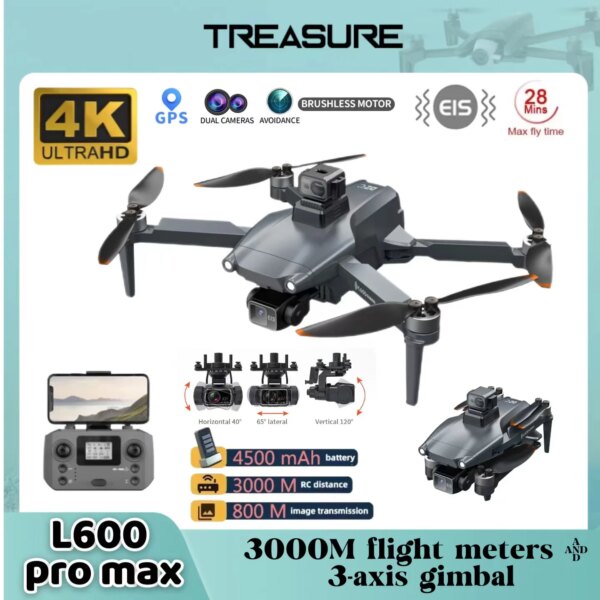 L600 PRO MAX Drone 4K Professional HD Dual Camera Obstacle Avoidance Brushless Quadcopter 3-axis Gimbal GPS Dron