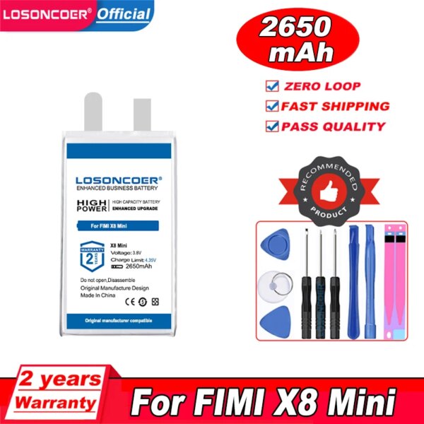 LOSONCOER 2650mAh For FIMI X8 Mini DC05A7 Drone Cells Extended Flight Time Battery