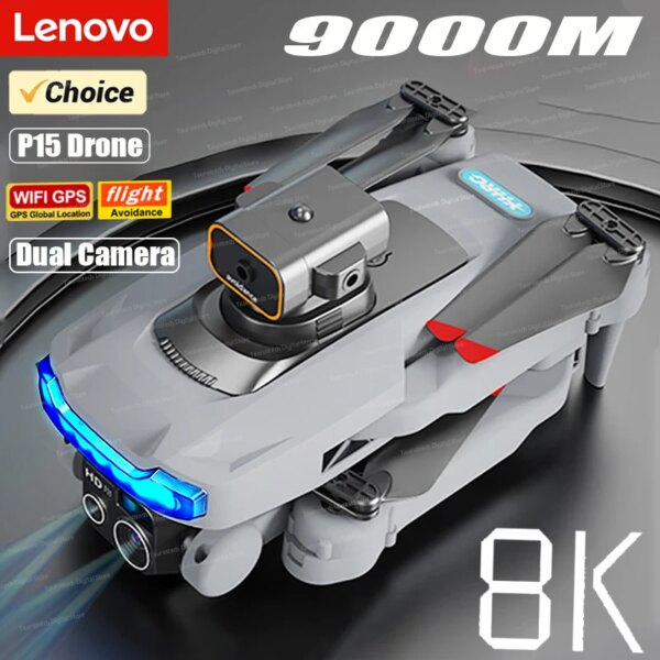 Lenovo P15 Drone Brushless Motor Dual 8K Professional GPS WIFI FPV Obstacle Avoidance HD Dual Camera Folding Quadcopter Rc 9000M