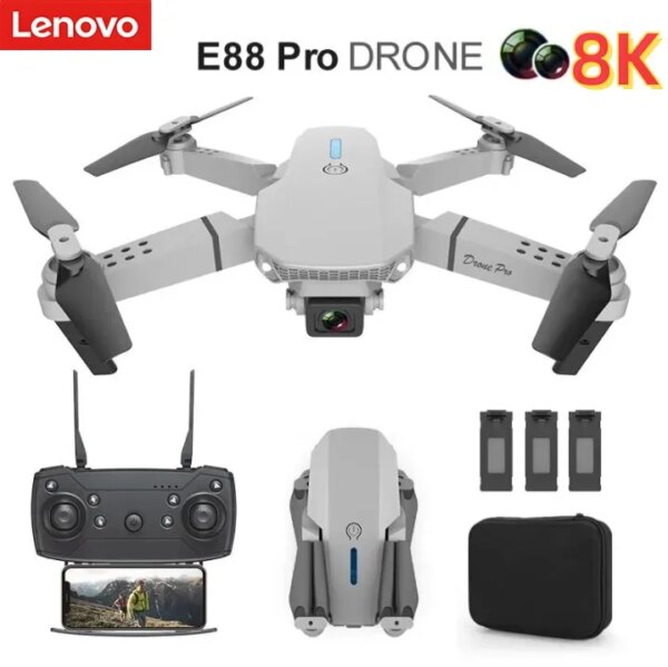 Lenovo Professional E88 Drone 8k Wide-angle HD Camera WiFi Fpv Height Hold Foldable RC Quadrotor Helicopter Camera-free Toys