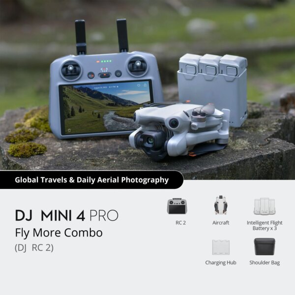 Mini 4 Pro Fly More Combo (RC 2) drone with 5.5in screen 249g 20km Video TRANS. 4K Vertical Shooting Omnidirectional OBST. sense