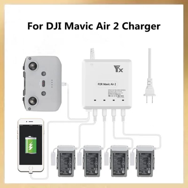 New 6in1 Charging Hub For DJI Mavic Air 2 Battery Charger Hub for DJI Mavic Air 2 Drone Controller/Battery/Smart Phone Charger