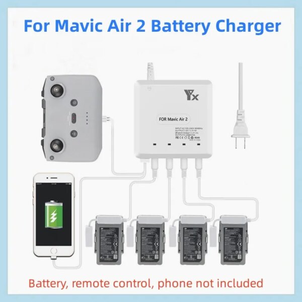 New 6in1 Charging Hub For Mavic Air 2 Battery Charger Hub for  Mavic Air 2 Drone Controller/Battery/Smart Phone Charger