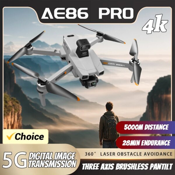 New AE86 Max Drone Professional 360° Obstacle Avoidance Dual HD Camera 5G Brushless Motor Foldable Quadcopter Gifts Toys