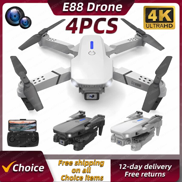 New E88Pro 4PCS RC Drone 4K Professinal With Wide Angle Dual HD Camera Foldable RC Helicopter WIFI FPV Height Hold Apron Sell