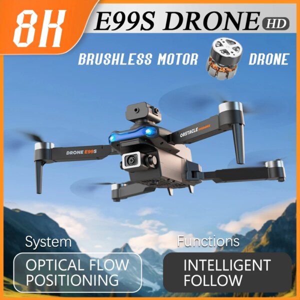 New E99S Drone 5G WiFi FPV Brushless Motor 360° Laser Obstacle Avoidance 8K HD Dual Camera RC Quadcopter Drone Toys gift