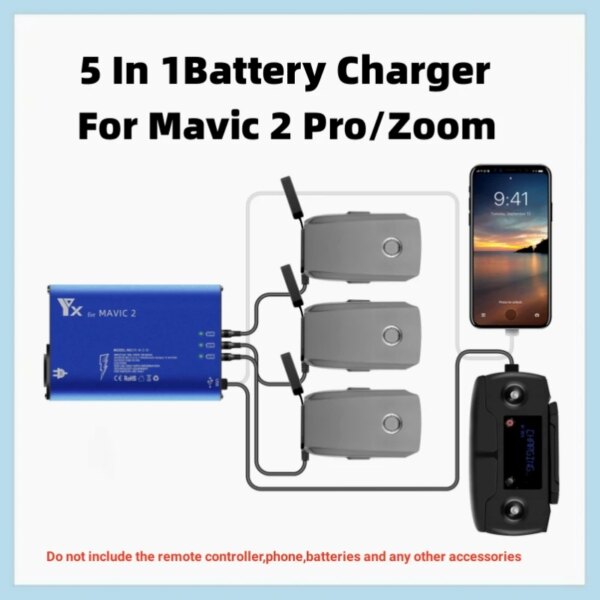 New For Mavic 2 Pro/Zoom Battery Charger Hub 5 In 1 Charging Hub for DJI Mavic 2 Drone Controller & Battery & SmartPhone Charger