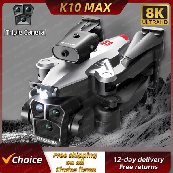 New K10Max Mini Drone 4K Professinal Three Camera Wide Angle Optical Flow Localization Four-way Obstacle Avoidance RC Quadcopter