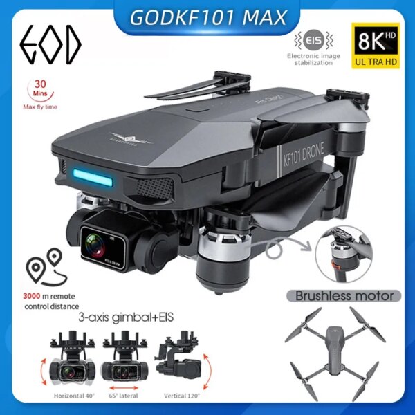 New KF101 Max GPS Drone 4K Professional 8K HD EIS Camera 3-Axis Gimbal Brushless Motor RC Foldable Quadcopter RC Distance 3KM