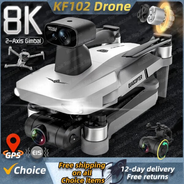 New KF102 GPS Drone 4k Profesional 8K HD Camera 2-Axis Gimbal Anti-Shake Aerial Photography Brushless Foldable Quadcopter 1.2km