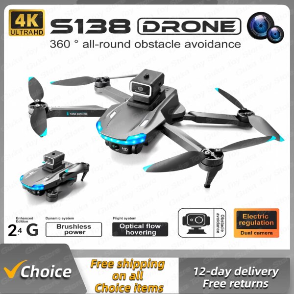 New S138 Drone Wifi FPV Obstacle Avoidance Folding Quadcopter 8K HD Professional Dual Camera APP Remote Control Hold Apron Sell