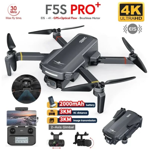 New SJRC F5S Pro GPS Drone 4K Profesional EIS HD Camera Drones 2 Axis Stabilized Gimbal 3KM Collapsible FPV RC Quadcopter Drones