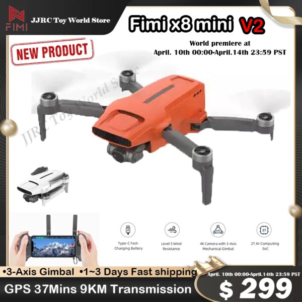 Newest 2023 FIMI X8 MINI V2 Camera 250g Drones 9km Transmission 4k Mini Drone Gimbal Professional Quadcopter with Remote Control