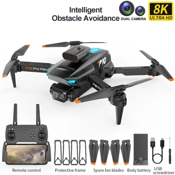 P10 Drone 8K With ESC HD Dual Camera 5G Wifi FPV 360 Full Obstacle Avoidance Optical Flow Hover Foldable Quadcopter Toys