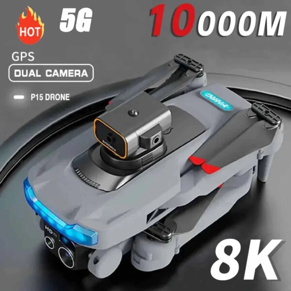 P15 Drone 5G Professional 8K GPS Dual Camera Obstacle Avoidance Optical Flow Positioning Brushless RC 10000M Gifts 2024 New