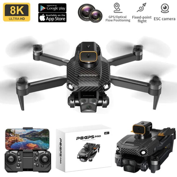 P8 Pro GPS Drone 8K Professional HD Camera RC Dron 5G WIFI FPV Brushless Obstacle Avoidance UAV Carbon Fiber Foldable Quadcopter