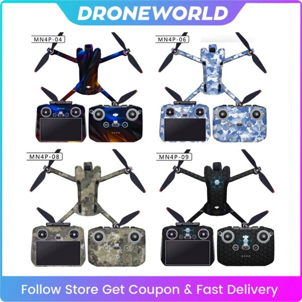 PVC Sticker For DJI MINI 4 PRO Drone Body Full Wrap Protective Film Waterproof Decals Covering Skin For DJI RC 2/RC N2 Accessory