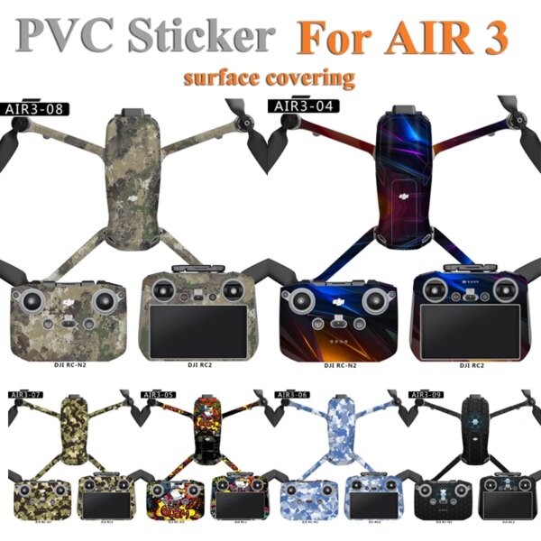 PVC Stickers For DJI Air 3 Drone Protective Film Waterproof Remote Decals Surface Covering Skin For DJI RC 2/RC N2 Accessories