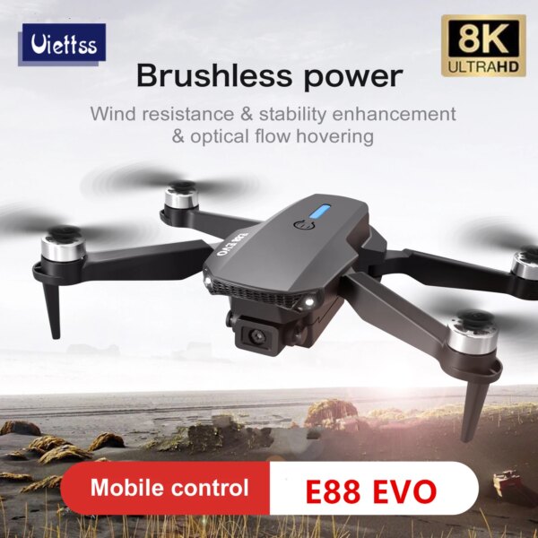 Professional E88 EVO E88 PRO  Brushless Motor RC Dron 8K Dual Camera Optical Flow Foldable Helicopter Aircraft Quadcopter Drone