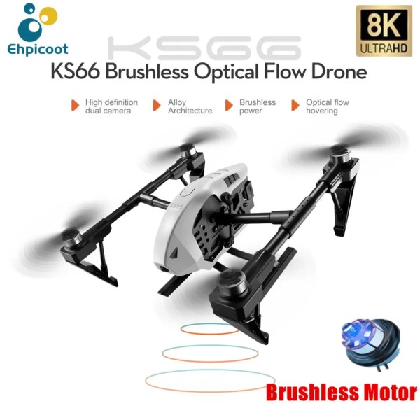 Professional KS66 Alloy Architecture Quadcopter With 8K HD Camera WIFI FPV Mini UAV Drone Optical Flow Brushless Helicopters