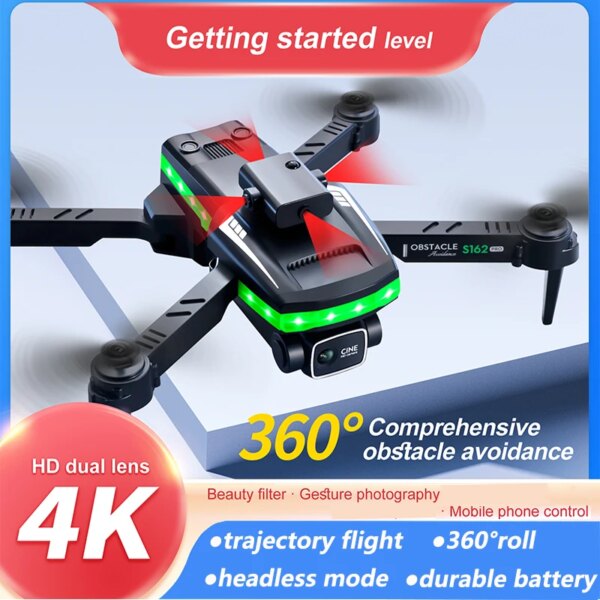 Professional S162 Drone 4K HD Dual Camera  Cool Color LED Light Wifi FPV Obstacle Avoidance Headless Mode Foldable RC Mini Drone