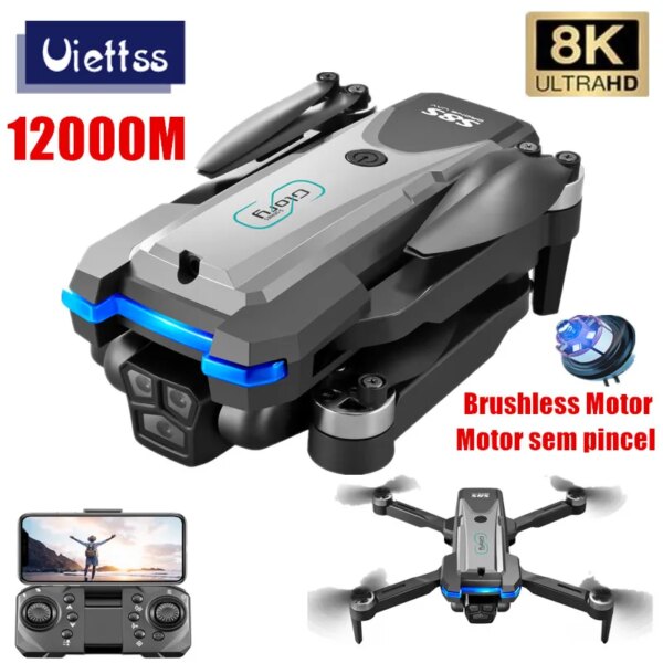 Professional S8S RC Drone Brushless 8K Three ESC Camera Optical Flow 360° Obstacle Avoidance Headless Mode Foldable Quadcopter