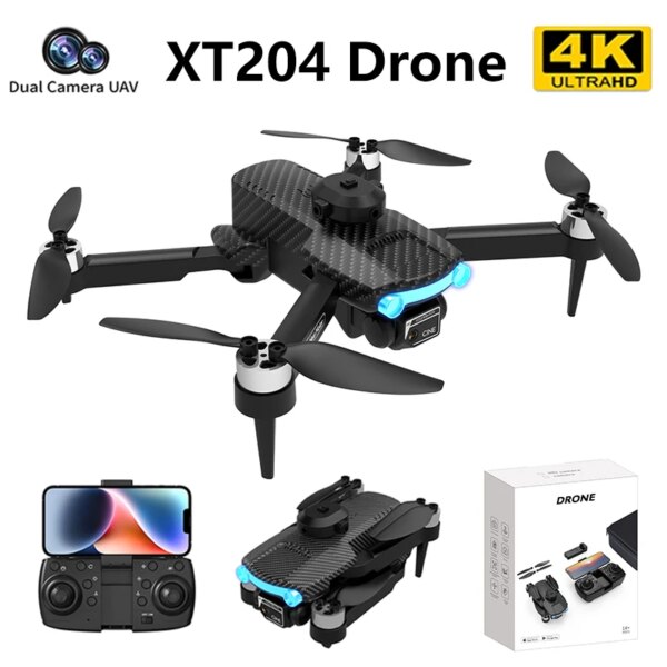 Professional XT204 Drone 8K Dual HD Camera Obstacle Avoidance WIFI FPV Optical Flow Brushless RC Dron Foldable Quadcopter