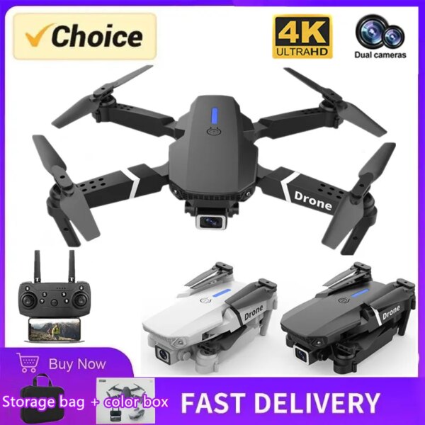 Professional dron E88RC Mini 4K Drone 1080P HD camera Foldable RC Helicopter WIFI FPV quadcopter apron for sale Children's toys