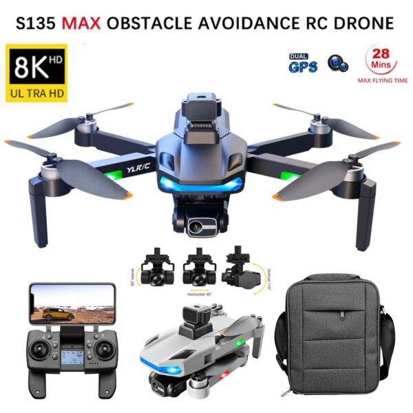 S135 Pro Max GPS Drone 8K HD Dual Camera Anti Shake Aerial Photography Obstacle Avoidance Gimbal Brushless Motor RC Quadcopter