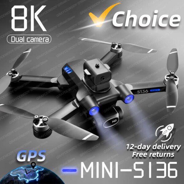 S136 GPS Drone 4K Professional 8K Dual ESC Camera Optical Flow Positioning Obstacle Avoidance Brushless RC Foldable Quadcopter