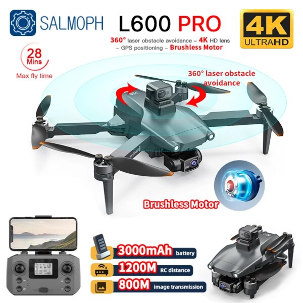 SALMOPH L600 PRO Drone 4K Professional HD Dual Camera Obstacle Avoidance Brushless 5G WIFI Quadcopter FPV GPS Dron VS L900 PROSE