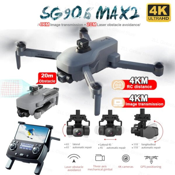 SG906 MAX2 3E Camera Drone 4K Professional GPS 4KM EIS 3-Axis Gimbal Drone 360 Obstacle Avoidance RC FPV Quadcopter Helicopter#g