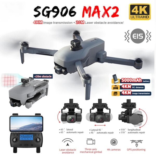 SG906 MAX2 Drone 4K Professional GPS 4 KM Drones with Camera HD 4K Obstacle Avoidance 3-Axis Gimbal 5G FPV Dron RC Quadcopter