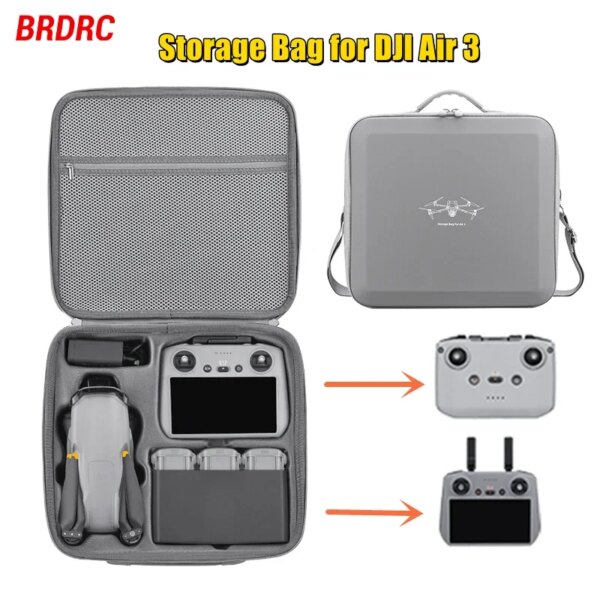 Storage Bag for DJI Air 3 Integrated Carrying Case Handbag Travel PU Suitcase with Shoulder Strap Drone RC 2 RC-N2 Accessories