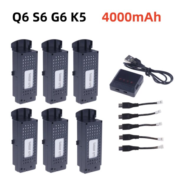 Upgrade Q6 S6 G6 T6 K5 Drones Battery 3.7V 4000mAh for G6 S6 8K RC Quadcopter Spare Parts For G6 Pro Rechargeable Lipo Battery