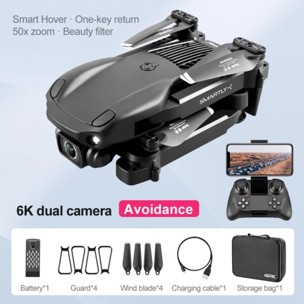 V22 Drone HD 6K Dual Camera WiFi FPV Professional Aerial Photography Three-sided Obstacle Avoidance Foldable RC Quadcopter