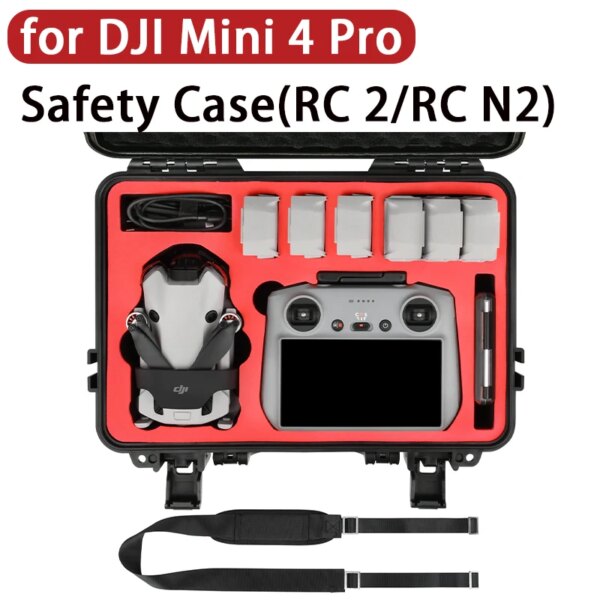 Waterproof Case for DJI Mini 4 Pro Black Hard Shell Case Portable Safety RC 2/RC N2 Suitcase for DJI Mini 4 Pro Drone Accessory