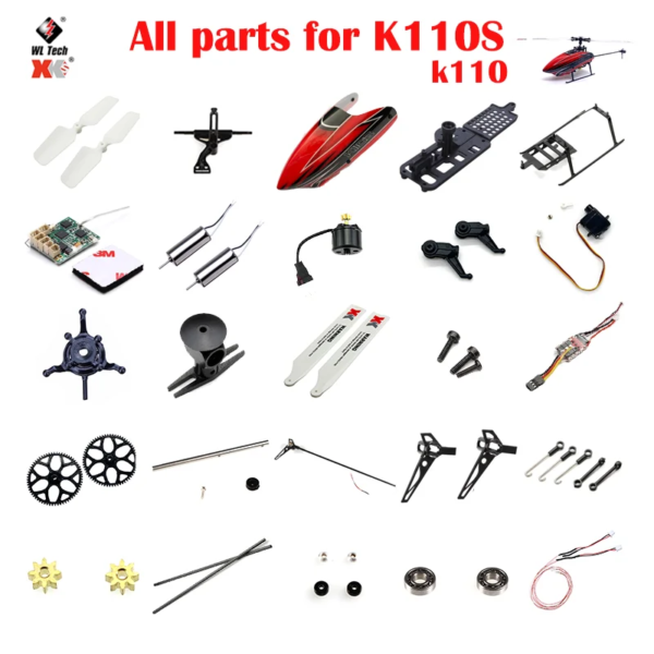 Wltoys XK K110S K110 RC Helicopter Accessories Canopy Blade Gear Motor Rotor Head Tail ESC Board Servo for K110S Upgrade Parts