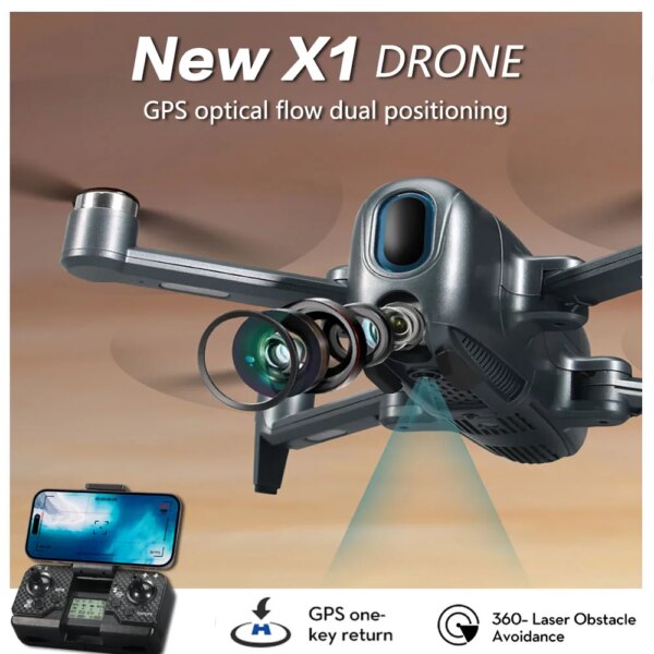 X1 Drone ESC 3-axis lens control aircraft GPS 360° automatic obstacle avoidance dron 8K Professional Drone With Double camera