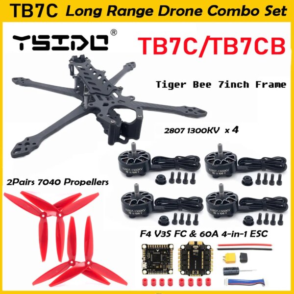 YSIDO TB7C TB7CB 7inch 295mm Wheelbase Carbon Frame 2807 1300KV Brushless Motor 7inch propeller for Mark4 FPV Long Range Drone